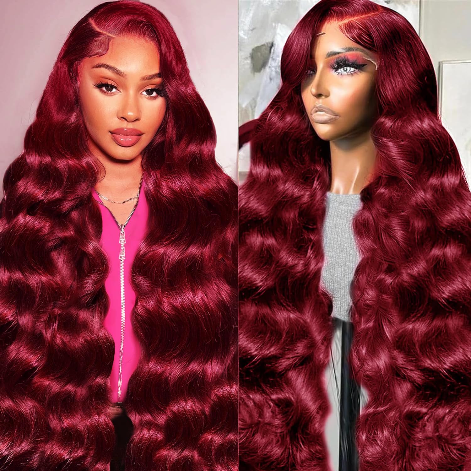 1/6 アジア人女性ヘッドB（Red Long Curiy Hair） Amazon.com : Smabuity 99J Burgundy Lace Front Wigs Human Hair Red